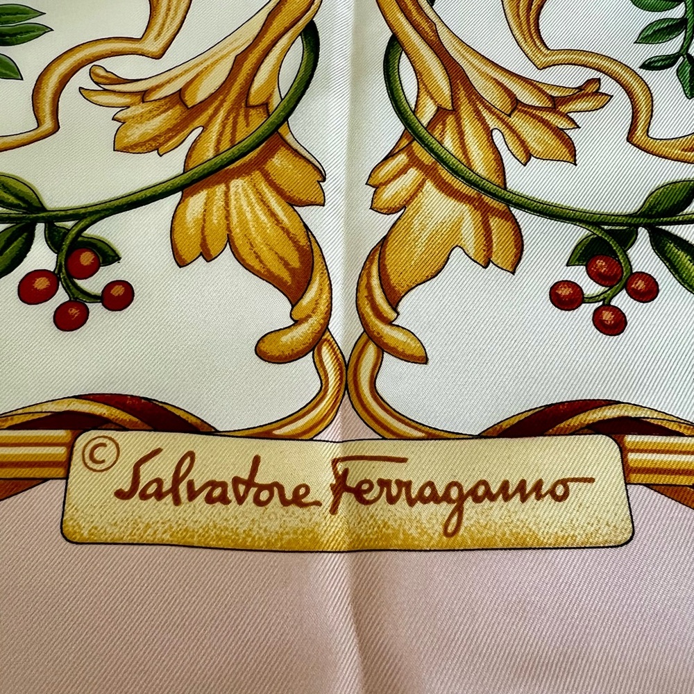 Salvatore Ferragamo Silk Scarf in Cream, Gold, Blue, Green, Brown - Picture 5 of 16